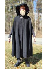Cloakmakers.com 5990-Washable Black Wool Cloak w/Purple Velveteen Hood Lining & Armslits & Gothic Rose Clasp