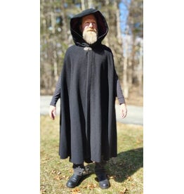 Cloakmakers.com 5990-Washable Black Wool Cloak w/ Boysenberry Velveteen Hood Lining & Armslits & Gothic Rose Clasp