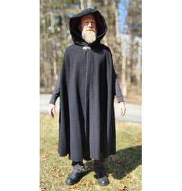 Cloakmakers.com 5990-Washable Black Wool Cloak w/Purple Velveteen Hood Lining & Armslits & Gothic Rose Clasp