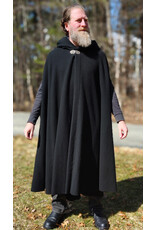 Cloakmakers.com 5990-Washable Black Wool Cloak w/Purple Velveteen Hood Lining & Armslits & Gothic Rose Clasp