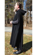 Cloakmakers.com 5990-Washable Black Wool Cloak w/ Boysenberry Velveteen Hood Lining & Armslits & Gothic Rose Clasp