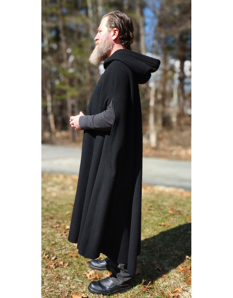 Cloakmakers.com 5990-Washable Black Wool Cloak w/ Boysenberry Velveteen Hood Lining & Armslits & Gothic Rose Clasp