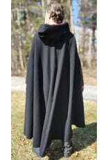 Cloakmakers.com 5990-Washable Black Wool Cloak w/ Boysenberry Velveteen Hood Lining & Armslits & Gothic Rose Clasp