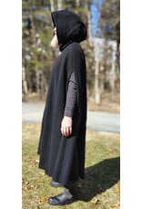 Cloakmakers.com 5990-Washable Black Wool Cloak w/ Boysenberry Velveteen Hood Lining & Armslits & Gothic Rose Clasp