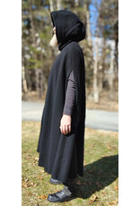 Cloakmakers.com 5990-Washable Black Wool Cloak w/Purple Velveteen Hood Lining & Armslits & Gothic Rose Clasp