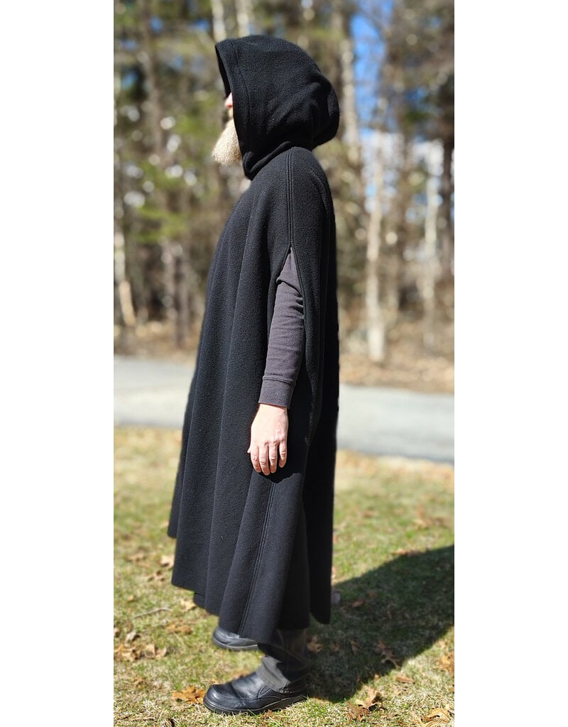 Cloakmakers.com 5990-Washable Black Wool Cloak w/ Boysenberry Velveteen Hood Lining & Armslits & Gothic Rose Clasp