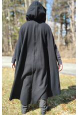 Cloakmakers.com 5990-Washable Black Wool Cloak w/Purple Velveteen Hood Lining & Armslits & Gothic Rose Clasp