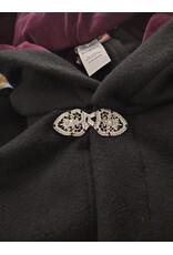 Cloakmakers.com 5990-Washable Black Wool Cloak w/Purple Velveteen Hood Lining & Armslits & Gothic Rose Clasp