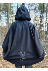 Cloakmakers.com 5991-Washable Almost Black Fleece Cloak w/ Silver Wolf Embroidery & Silver Tone Clasp