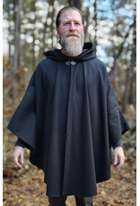 Cloakmakers.com 5991-Washable Almost Black Fleece Cloak w/ Silver Wolf Embroidery & Silver Tone Clasp