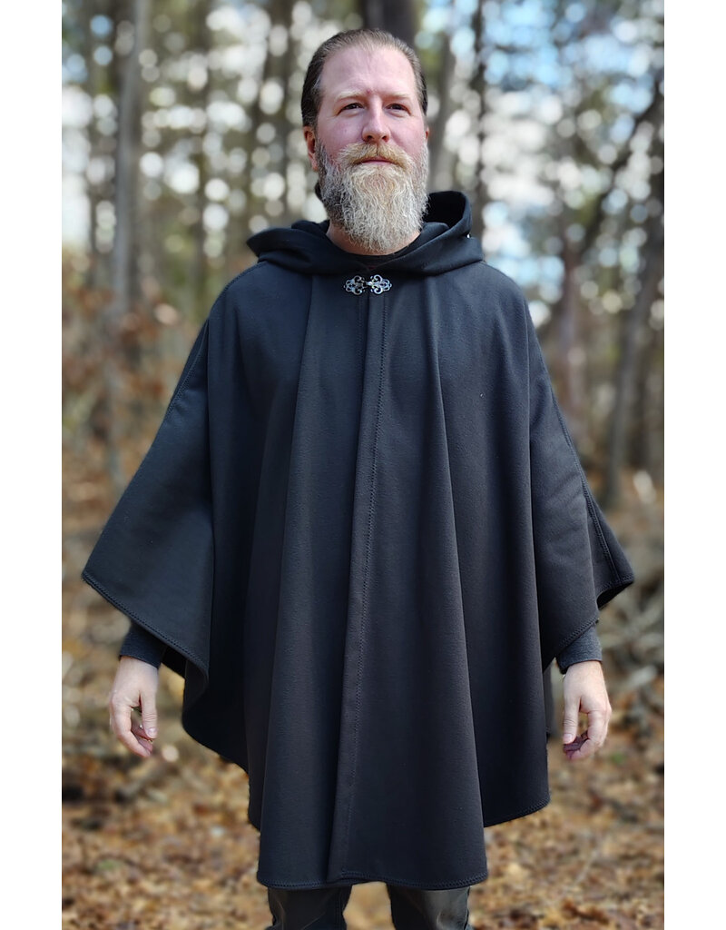 Cloakmakers.com 5991-Washable Almost Black Fleece Cloak w/ Silver Wolf Embroidery & Silver Tone Clasp