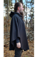 Cloakmakers.com 5991-Washable Almost Black Fleece Cloak w/ Silver Wolf Embroidery & Silver Tone Clasp