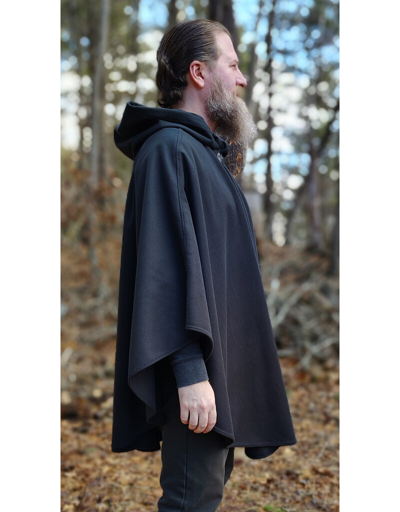 Cloakmakers.com 5991-Washable Almost Black Fleece Cloak w/ Silver Wolf Embroidery & Silver Tone Clasp