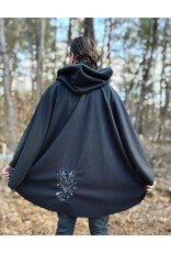 Cloakmakers.com 5991-Washable Almost Black Fleece Cloak w/ Silver Wolf Embroidery & Silver Tone Clasp