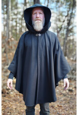 Cloakmakers.com 5991-Washable Almost Black Fleece Cloak w/ Silver Wolf Embroidery & Silver Tone Clasp