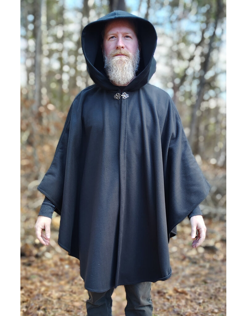 Cloakmakers.com 5991-Washable Almost Black Fleece Cloak w/ Silver Wolf Embroidery & Silver Tone Clasp