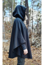 Cloakmakers.com 5991-Washable Almost Black Fleece Cloak w/ Silver Wolf Embroidery & Silver Tone Clasp