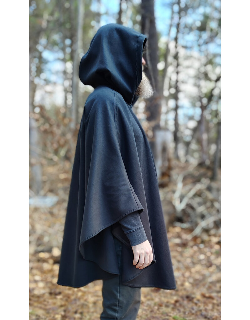 Cloakmakers.com 5991-Washable Almost Black Fleece Cloak w/ Silver Wolf Embroidery & Silver Tone Clasp