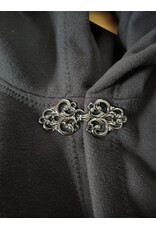 Cloakmakers.com 5991-Washable Almost Black Fleece Cloak w/ Silver Wolf Embroidery & Silver Tone Clasp