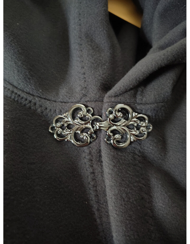 Cloakmakers.com 5991-Washable Almost Black Fleece Cloak w/ Silver Wolf Embroidery & Silver Tone Clasp