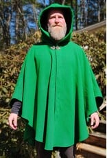 Cloakmakers.com 5992-Washable Bright Green Wool Blend Cloak w/ Black Velvet Hood Lining & Triple Medallion Clasp