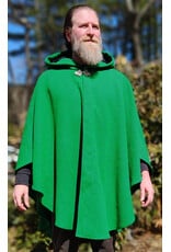 Cloakmakers.com 5992-Washable Bright Green Wool Blend Cloak w/ Black Velvet Hood Lining & Triple Medallion Clasp