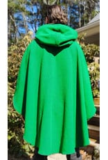 Cloakmakers.com 5992-Washable Bright Green Wool Blend Cloak w/ Black Velvet Hood Lining & Triple Medallion Clasp