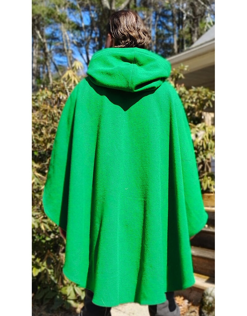 Cloakmakers.com 5992-Washable Bright Green Wool Blend Cloak w/ Black Velvet Hood Lining & Triple Medallion Clasp