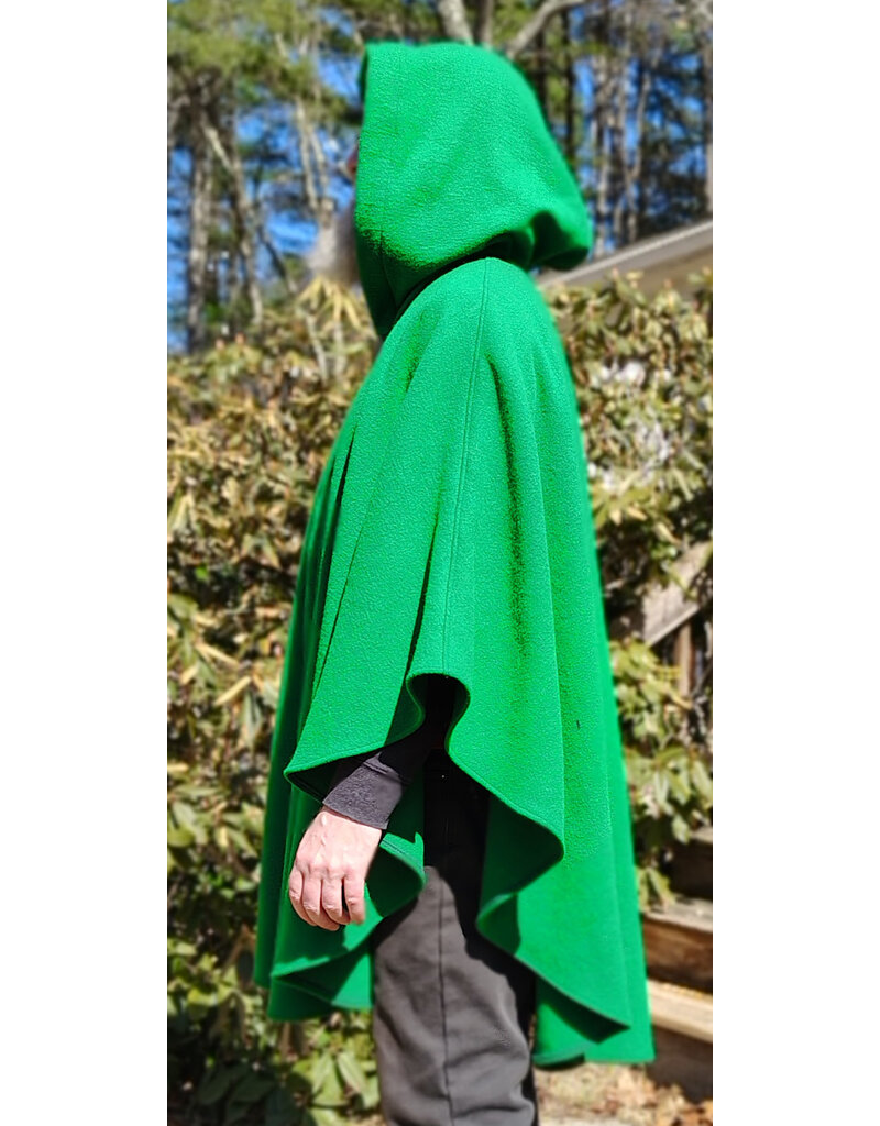 Cloakmakers.com 5992-Washable Bright Green Wool Blend Cloak w/ Black Velvet Hood Lining & Triple Medallion Clasp