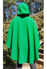 Cloakmakers.com 5992-Washable Bright Green Wool Blend Cloak w/ Black Velvet Hood Lining & Triple Medallion Clasp
