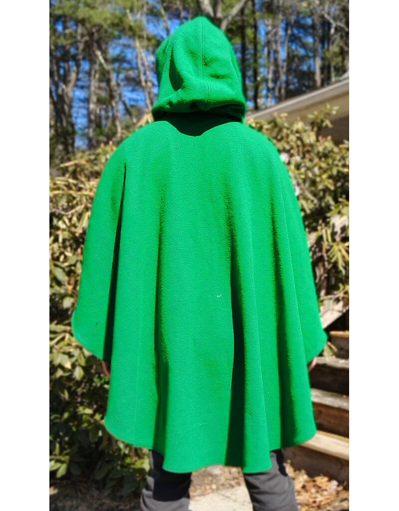 Cloakmakers.com 5992-Washable Bright Green Wool Blend Cloak w/ Black Velvet Hood Lining & Triple Medallion Clasp