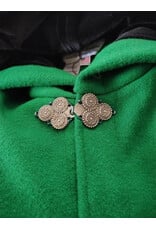 Cloakmakers.com 5992-Washable Bright Green Wool Blend Cloak w/ Black Velvet Hood Lining & Triple Medallion Clasp