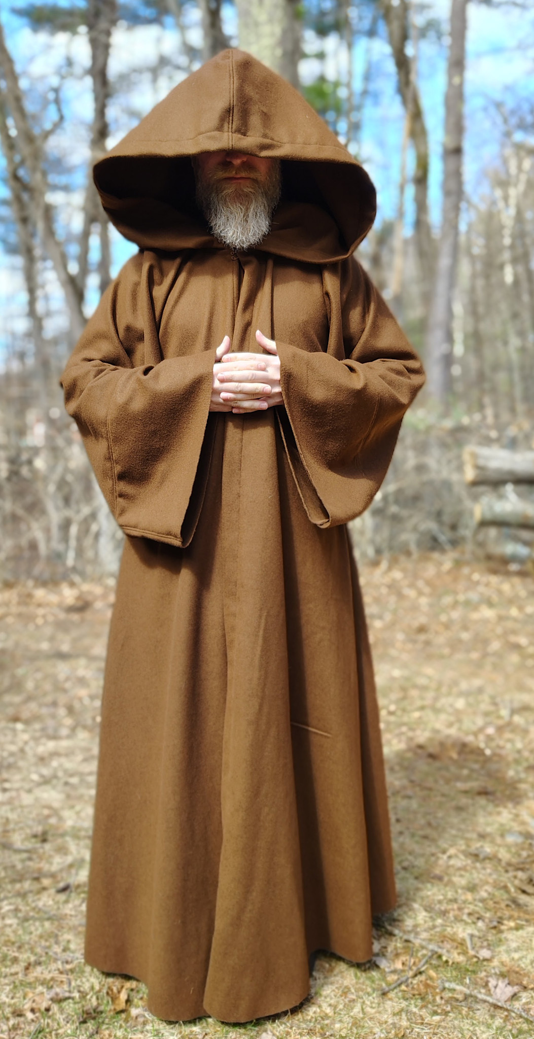 R576-Light Brown Wool Jedi Robe w/ Hook & Eye Closure & Pockets