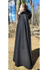 Cloakmakers.com 5993-Long Black Wool Cloak w/ Black Velvet Hood Lining & Triple Medallion Clasp