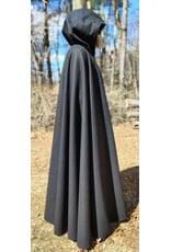 Cloakmakers.com 5993-Long Black Wool Cloak w/ Black Velvet Hood Lining & Triple Medallion Clasp