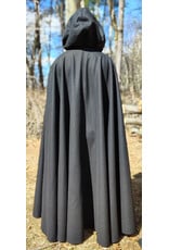 Cloakmakers.com 5993-Long Black Wool Cloak w/ Black Velvet Hood Lining & Triple Medallion Clasp