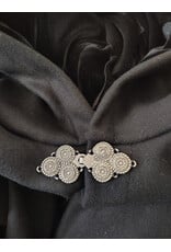Cloakmakers.com 5993-Long Black Wool Cloak w/ Black Velvet Hood Lining & Triple Medallion Clasp
