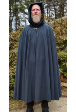 Cloakmakers.com 5994-Washable Deep Blue Wool Blend Cloak w/ Moss Green Velvet Hood Lining & Silver Tone Clasp