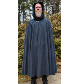 Cloakmakers.com 5994-Washable Deep Blue Wool Blend Cloak w/ Moss Green Velvet Hood Lining & Silver Tone Clasp