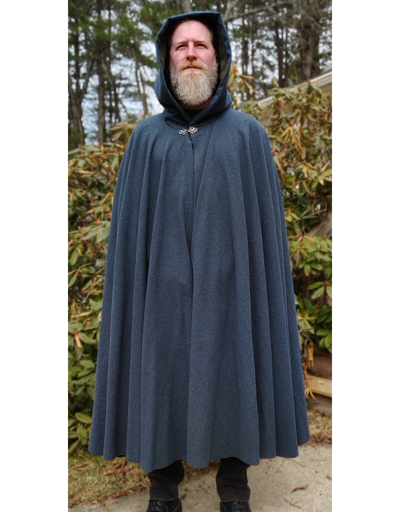 Cloakmakers.com 5994-Washable Deep Blue Wool Blend Cloak w/ Moss Green Velvet Hood Lining & Silver Tone Clasp