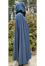 Cloakmakers.com 5994-Washable Deep Blue Wool Blend Cloak w/ Moss Green Velvet Hood Lining & Silver Tone Clasp