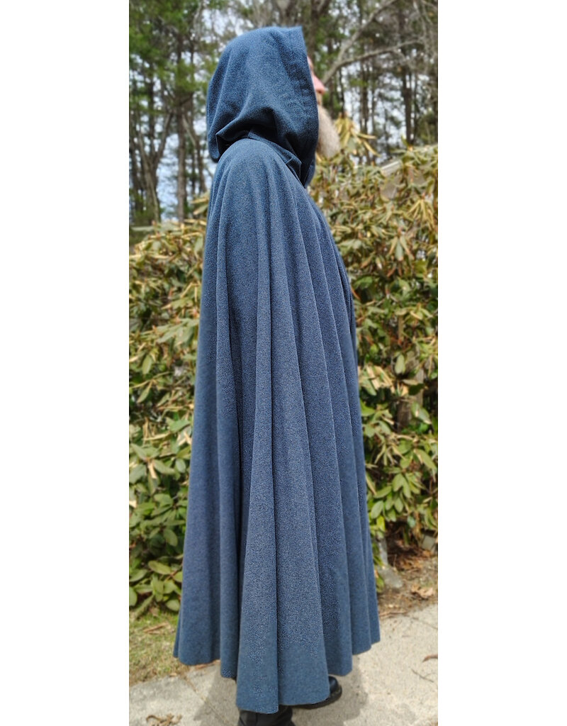 Cloakmakers.com 5994-Washable Deep Blue Wool Blend Cloak w/ Moss Green Velvet Hood Lining & Silver Tone Clasp