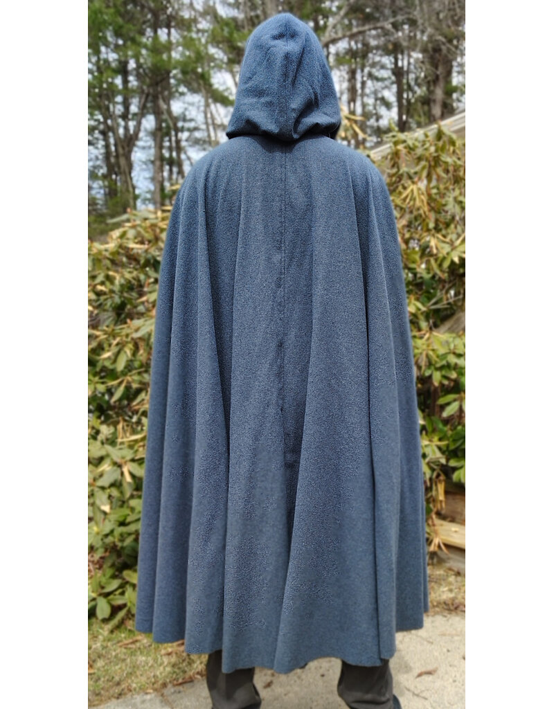 Cloakmakers.com 5994-Washable Deep Blue Wool Blend Cloak w/ Moss Green Velvet Hood Lining & Silver Tone Clasp