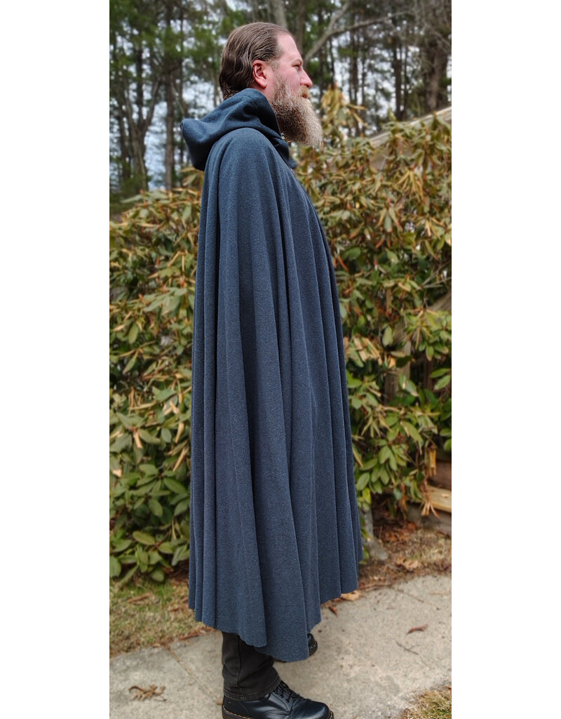 Cloakmakers.com 5994-Washable Deep Blue Wool Blend Cloak w/ Moss Green Velvet Hood Lining & Silver Tone Clasp