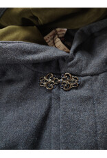 Cloakmakers.com 5994-Washable Deep Blue Wool Blend Cloak w/ Moss Green Velvet Hood Lining & Silver Tone Clasp