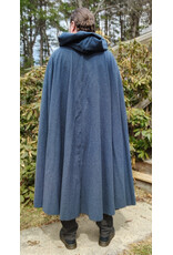 Cloakmakers.com 5994-Washable Deep Blue Wool Blend Cloak w/ Moss Green Velvet Hood Lining & Silver Tone Clasp