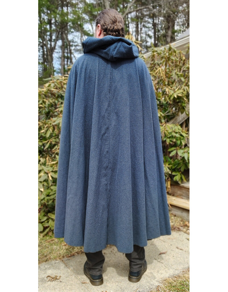 Cloakmakers.com 5994-Washable Deep Blue Wool Blend Cloak w/ Moss Green Velvet Hood Lining & Silver Tone Clasp