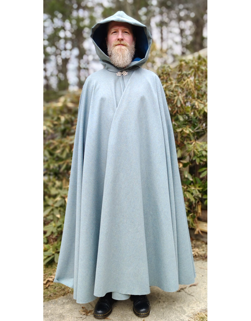 Cloakmakers.com 5995-Sky Blue Wool Blend Cloak w/ Blue Faux Suede Hood Lining & Silver Tone Clasp