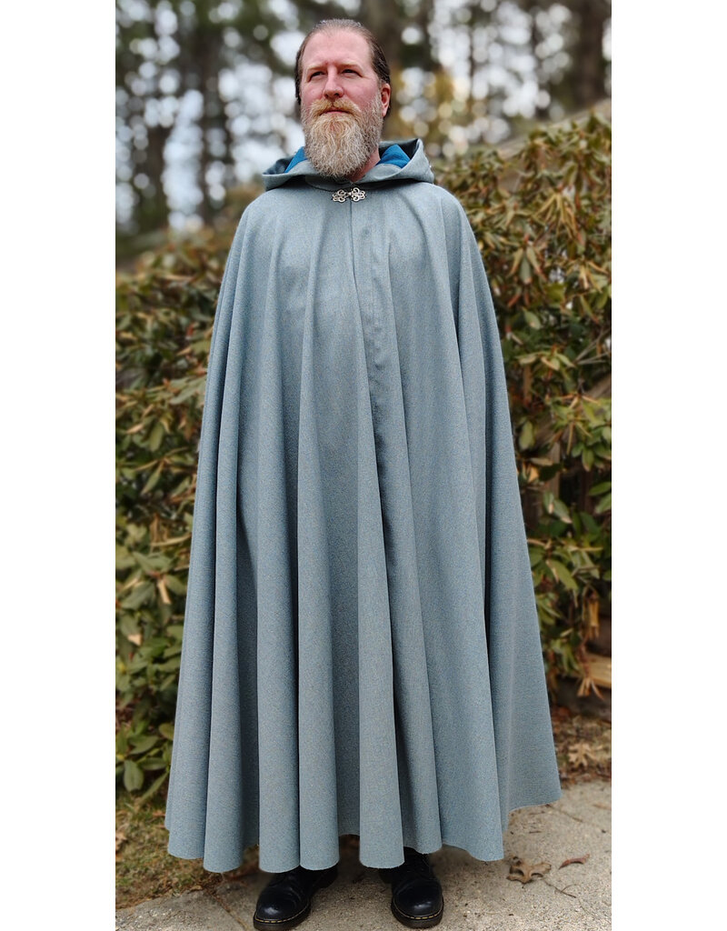 Cloakmakers.com 5995-Sky Blue Wool Blend Cloak w/ Blue Faux Suede Hood Lining & Silver Tone Clasp