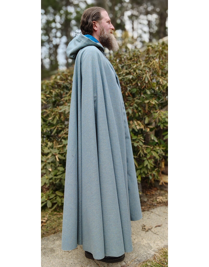 Cloakmakers.com 5995-Sky Blue Wool Blend Cloak w/ Blue Faux Suede Hood Lining & Silver Tone Clasp